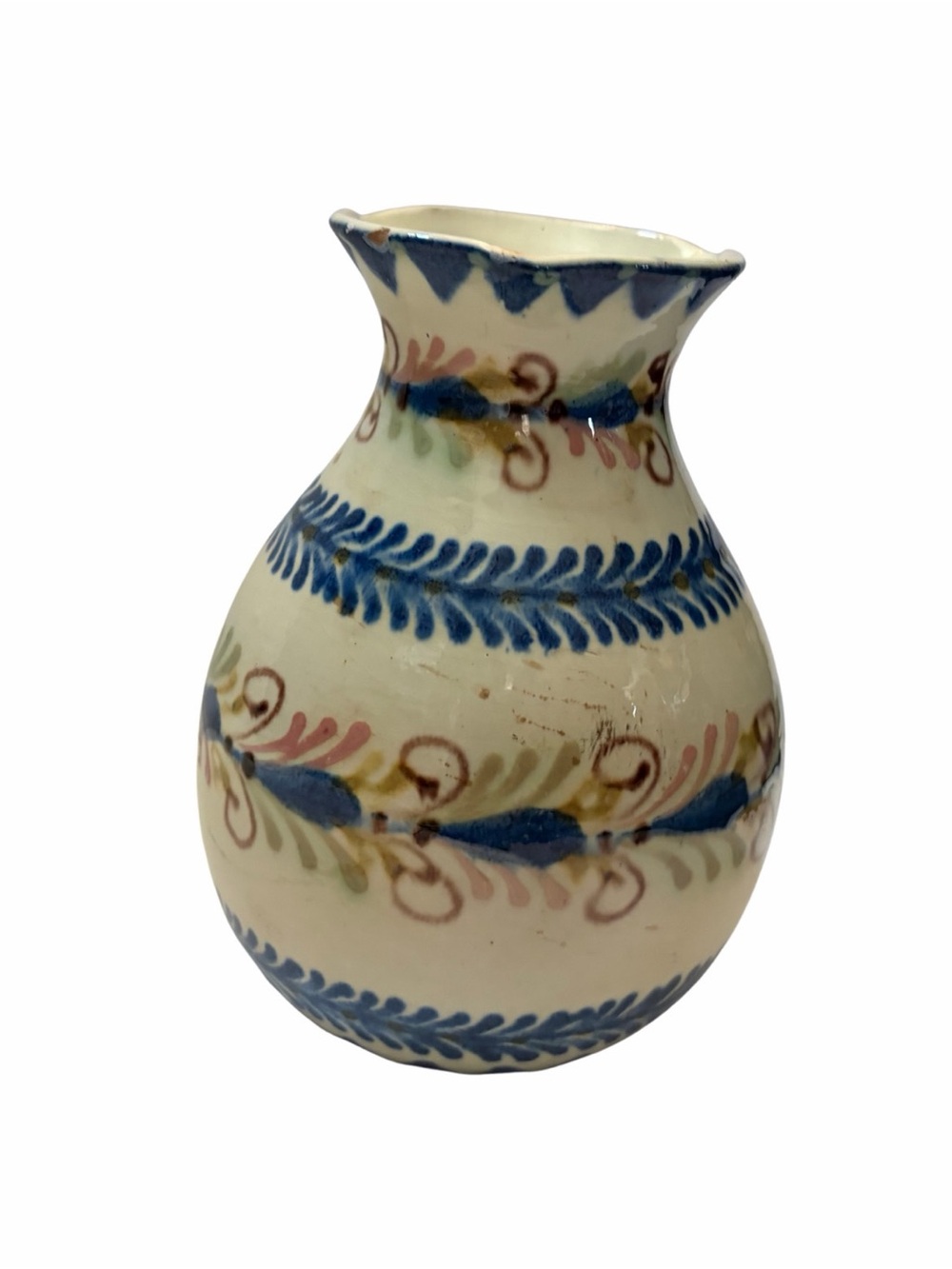 Hand-Painted 7” Ceramic Floral Pitcher Vase Made in Budapest Blue & Cream